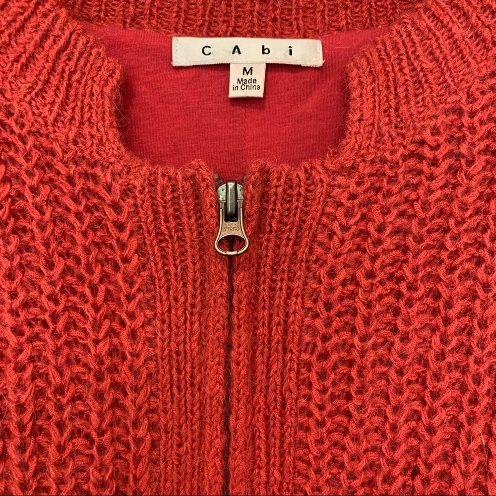 Cabi chunky knit zippered cardigan mohair blend pink salmon red medium #620 - Picture 3 of 9